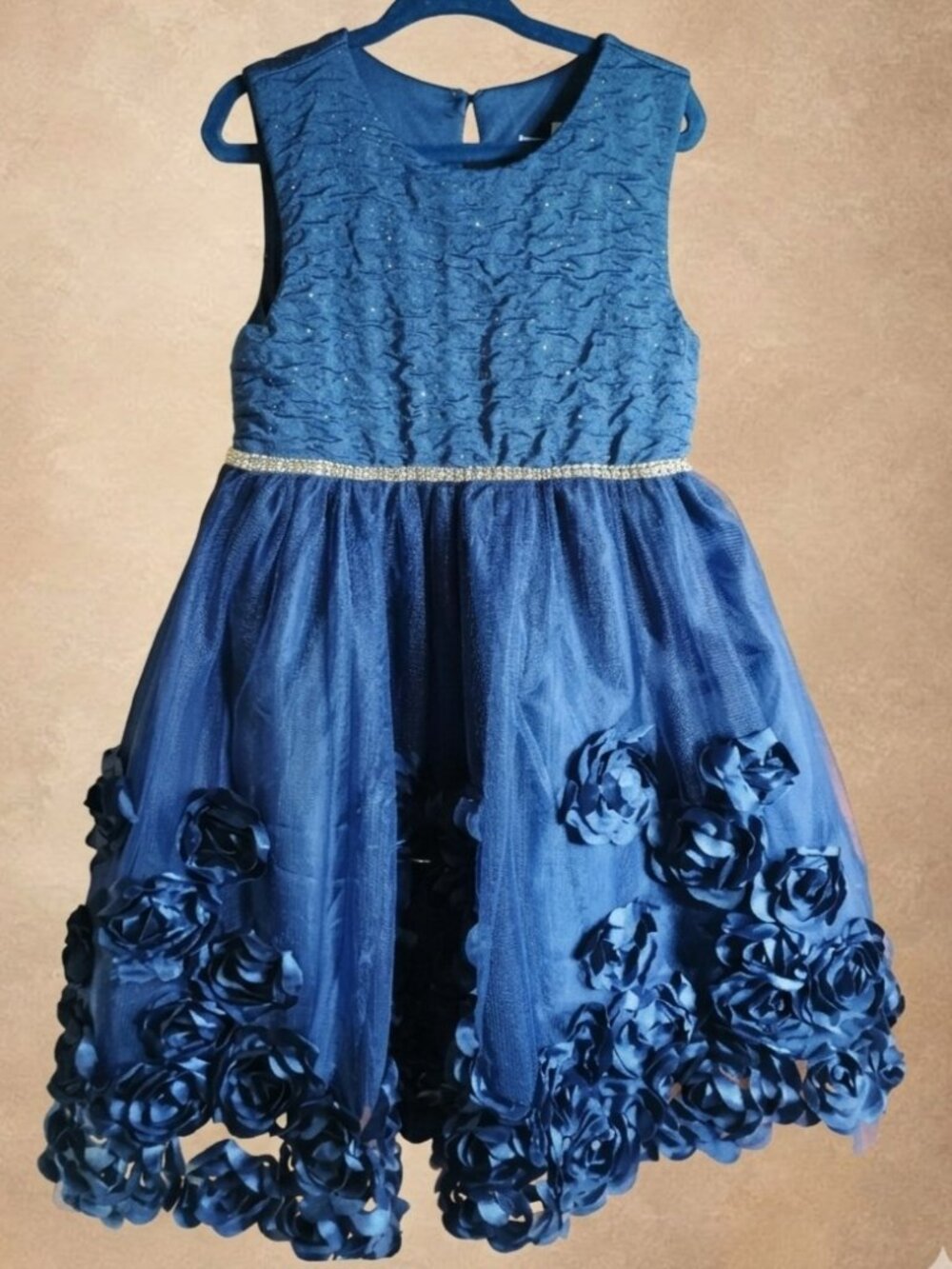 Girls Nannette Kids Size 5 Navy Blue Special Occasion Tulle Rosette Formal Dress